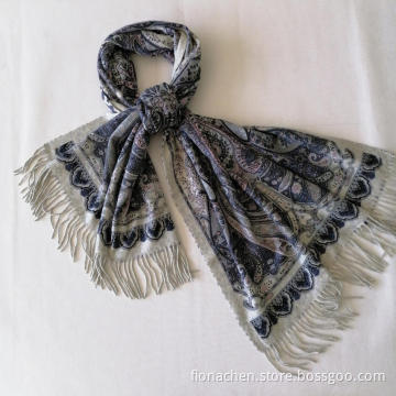 Women Blended Reversible Print Cashmere Scarf Shawl